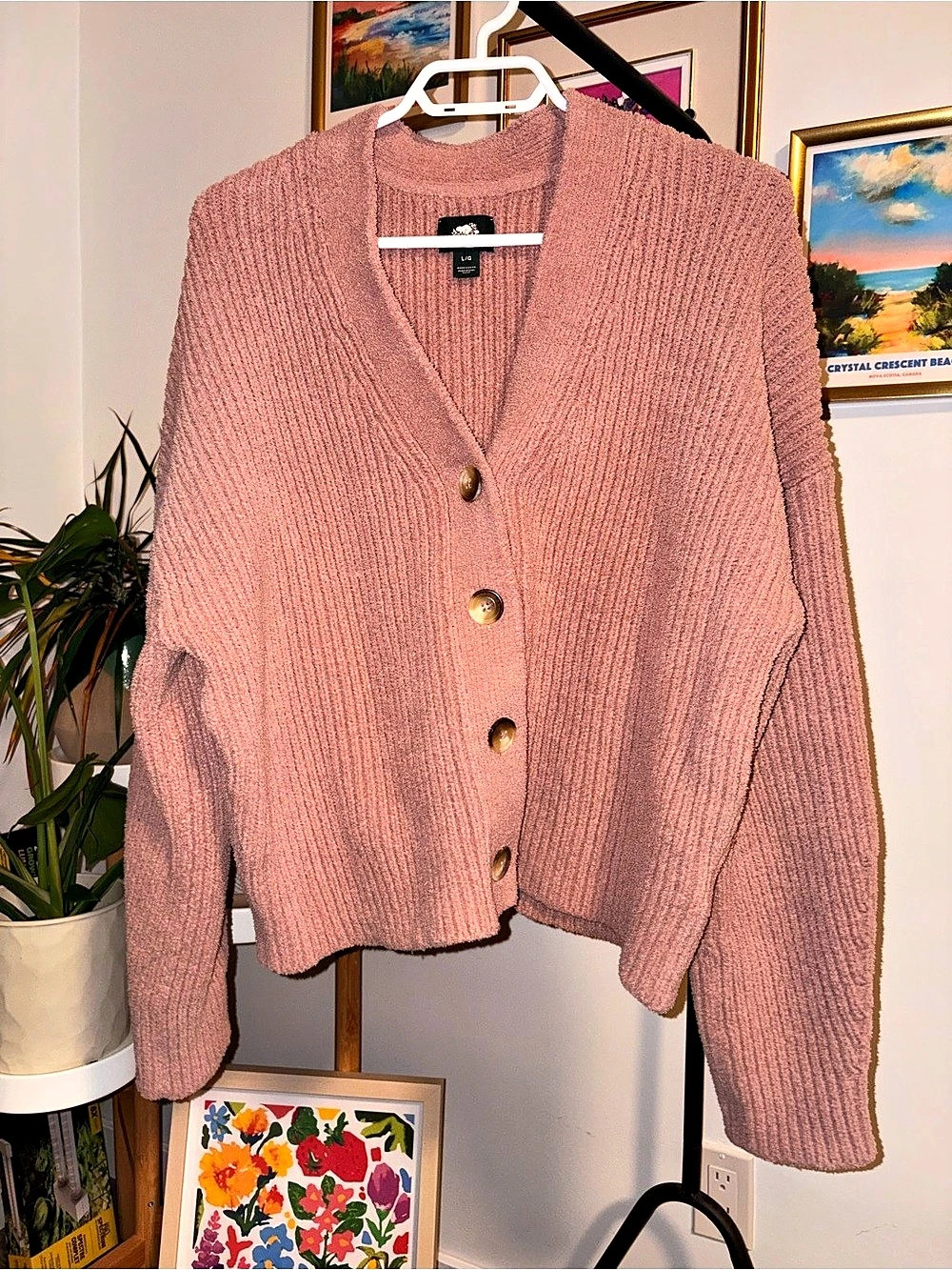 Roots Pink Button Front Sweater